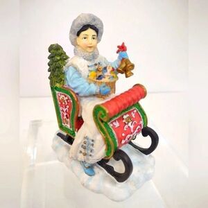 Christmas Figurine Lady in Sleigh Vintage 1998